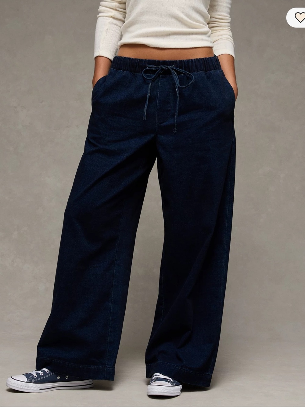 American Eagle Blue Tie Waist Wide Leg Casual Low Rise Pants Size M